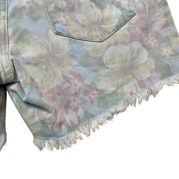 Aerie Floral Denim Shorts – Size Small Blue Jean Drawstring Frayed Hem Casual - Picture 8 of 11